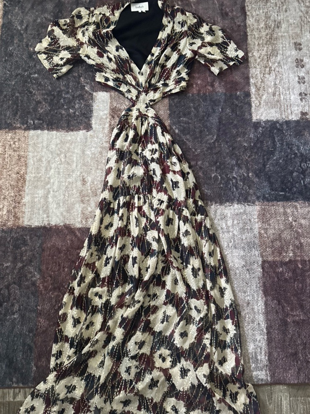 Bloomingdale’s Black, Brown & Cream maxi dress.